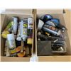 Image 2 : 2 BOXES OF ASSORTED AUTOMOTIVE FLUIDS, STRAPS, BRAKE PADS AND AEROSOLS