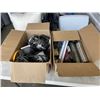Image 1 : 2 BOXES OF POWER TOOLS AND SHOP HARDWARE, ROUTER, SANDER ETC