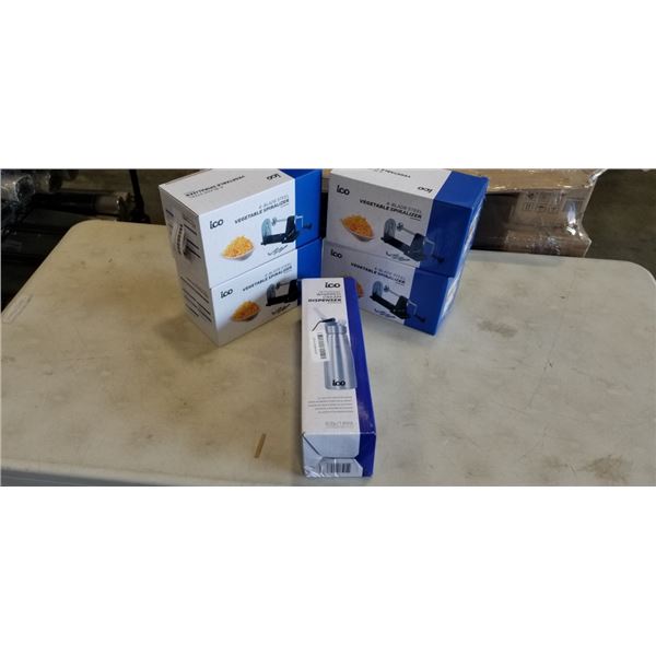 ICO WHIPPED CREAM DISPENSER AND 4 ICO VEGETABLE SPIRALIZERS