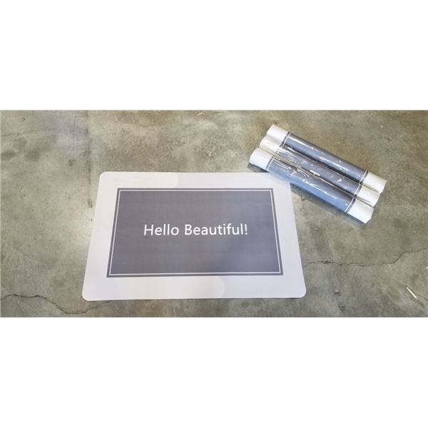 4 NEW 'HELLO BEAUTIFUL' BATHROOM NON-SLIP MATTS, 34 INCH X 23 INCH