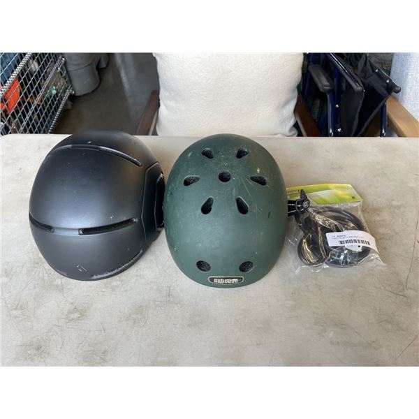 2 BIKE HELMETS AND BIKE LOCK