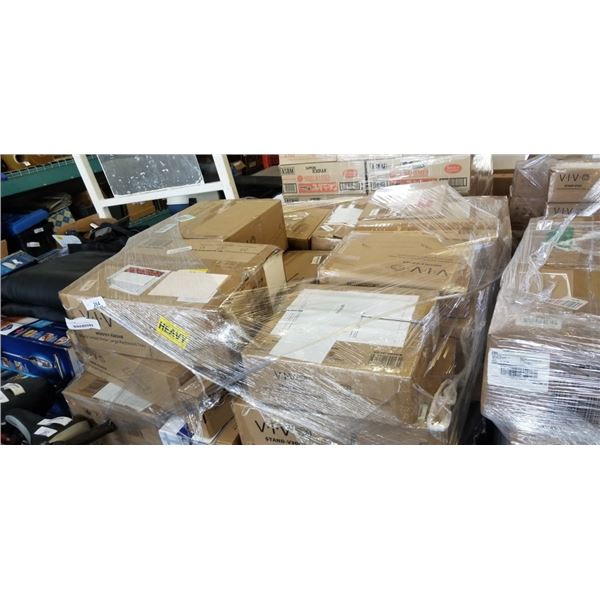 PALLET OF ASSORTED VIVO MONITOR MOUNTS, PNEUMATIC AND FIXED, STANDS, ACCESSORIES AND MORE