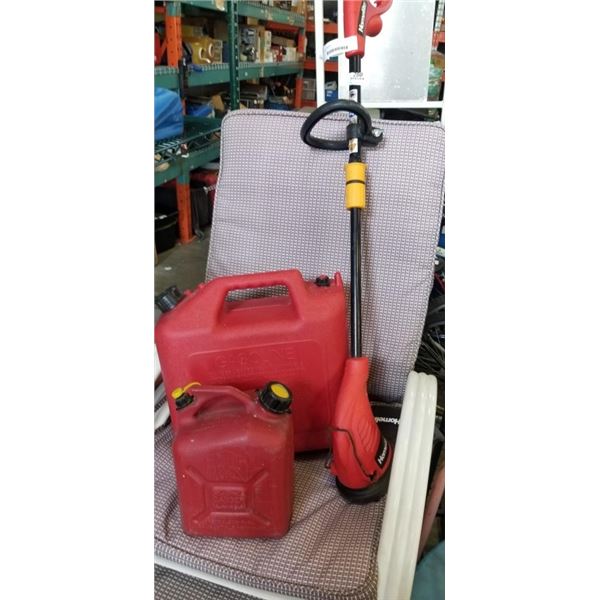 HOMEL;ITE ELECTRIC WEEDEATER, AND 2 GAS CANS