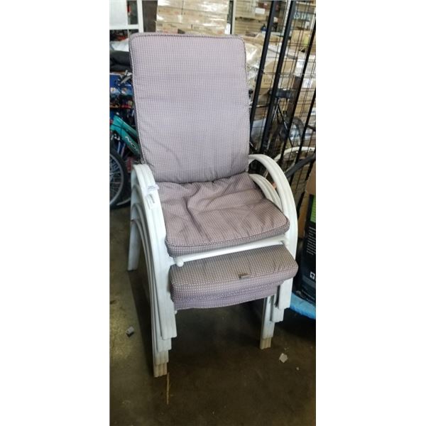 SET OF 4 STACKING PATIO CHAIRS AND CUSHIONS
