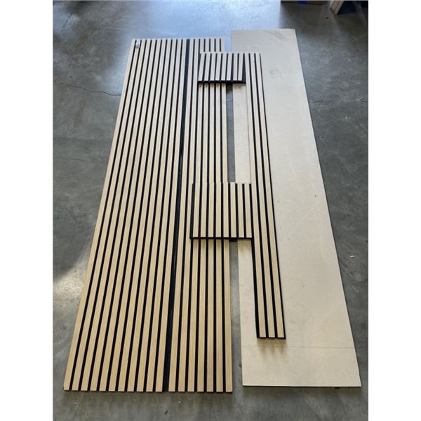 16 INCH X 8FT 1/2 MDF BOARD, AND 3 CUT PIECES OF ACCOUSTICAL PANELLING