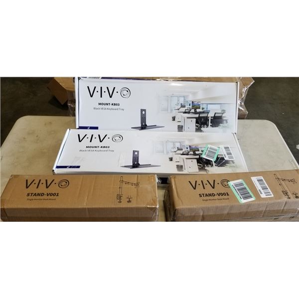 2 VIVO SINGLE MONITOR DESK MOUNTS AND 2 KEYBOARD TRAYS