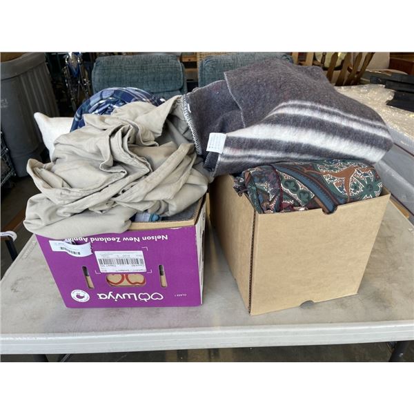 2 BOXES OF BLANKETS AND TOWELS