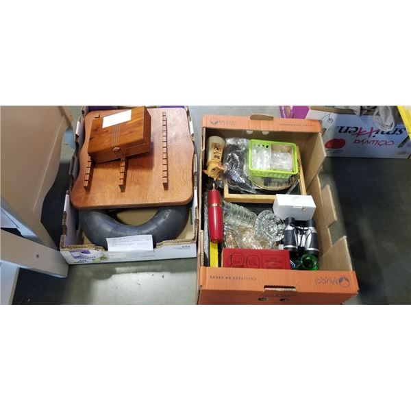 2 BOXES OF ESTATE GOODS  - GAMES, COLLECTOR SPOONS, GLASSWARE, ETC