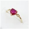 Image 2 : 10KT YELLOW GOLD NATURAL ENHANCED RUBY (0.65CT) WITH NATURAL DIAMOND (0.04CT) HEART SHAPE RING, SIZE
