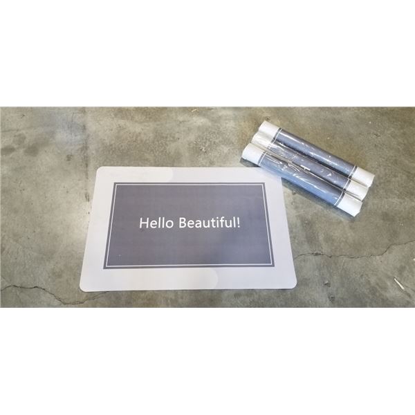4 NEW 'HELLO BEAUTIFUL' BATHROOM NON-SLIP MATTS, 34 INCH X 23 INCH