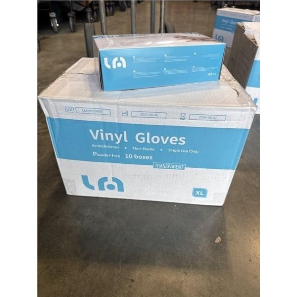 NEW CASE OF SIZE X- LARGE VINYL GLOVES, 10 BOXES OF 100PC
