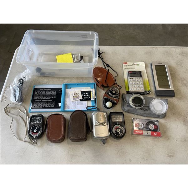 VINTAGE EXPOSURE METERS, CALCUKLATOR, BUDDHA BOARD ETC, WEATHER DISPLAY ETC