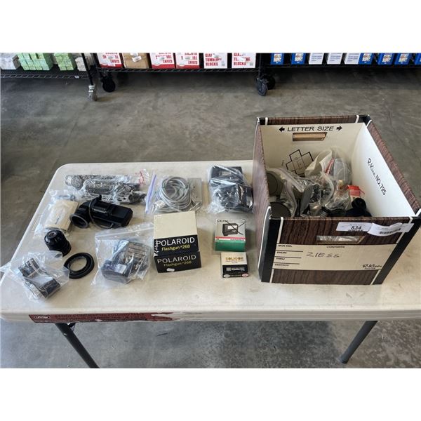 ASSORTEED VINTAGE CAMERA SUPPLIES, LENSES, FILTERS, GRIPS ETC