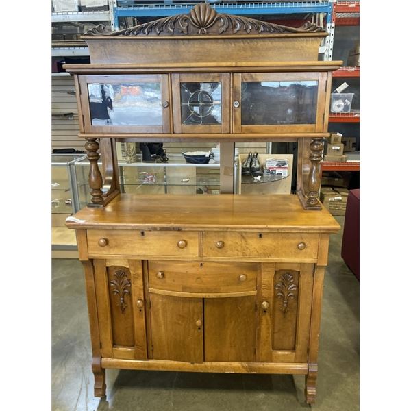 ANTIQUE CANADIANA SIDEBOARD WITH GALLERY, IN GOOD CONDITION