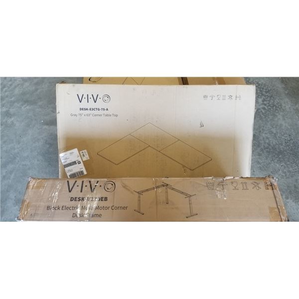 VIVO GRAY 75 X 63 INCH ELECTRIC SIT TO STAND DESK WITH BLACK ELECTRIC MULTI MOTOR CORNER DESK FRAME