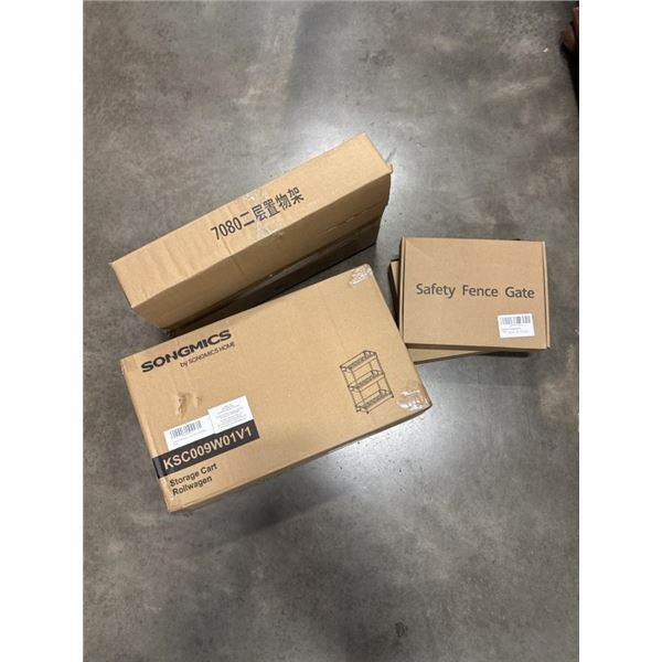 SONGMICS STORAGE TROLLEY, PLASTIC SHELF AND 2 SAFETY GATES