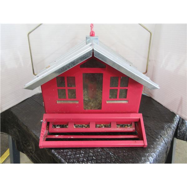 RED METAL BIRD HOUSE & SEED