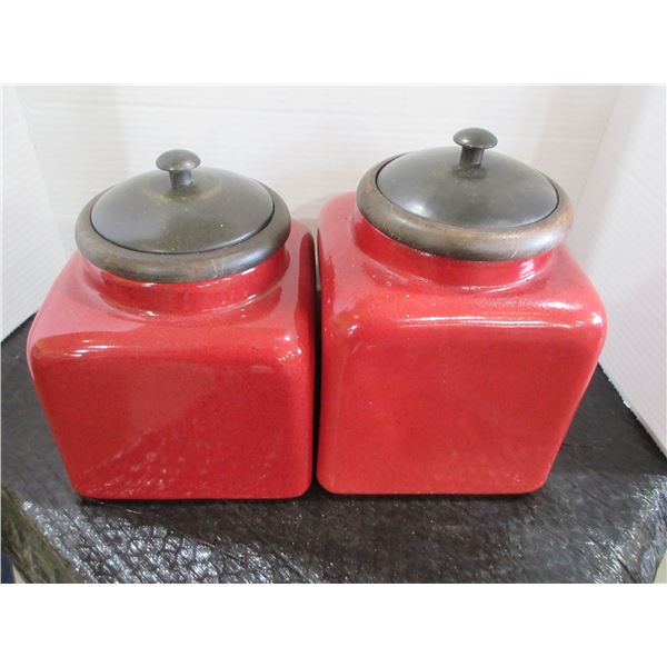 3 - LARGE CERAMIC CANNISTERS (APPROX. 6" X 6")