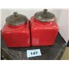 Image 2 : 3 - LARGE CERAMIC CANNISTERS (APPROX. 6" X 6")