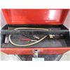 Image 2 : RED METAL TOOLBOX & CONTENTS (PLIERS, WIRE SNIPS, MULTIBIT SCREWDRIVER)