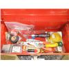 Image 3 : RED METAL TOOLBOX & CONTENTS (PLIERS, WIRE SNIPS, MULTIBIT SCREWDRIVER)