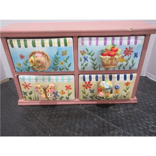 TEA CHEST C/W PORCELAIN DRAWERS (12"L X 4"W X 7"H)