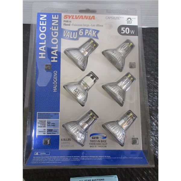 NEW:  SYLVANIA HALOGEN LIGHT BULBS (6) - 1 PACKAGE