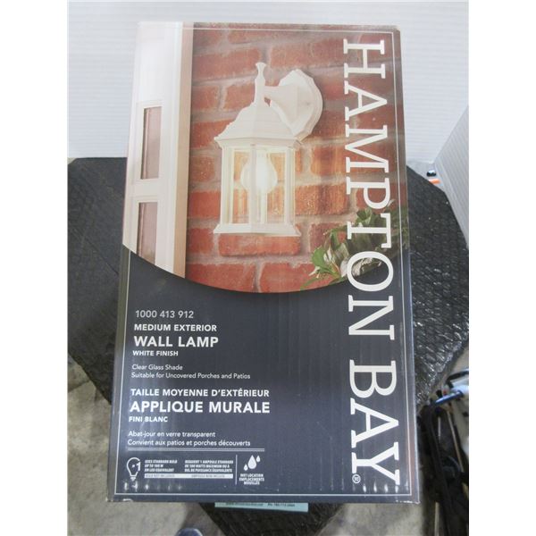 NEW:  HAMPTON BAY OUTDOOR WALL LAMP (IN ORIGINAL BOX)