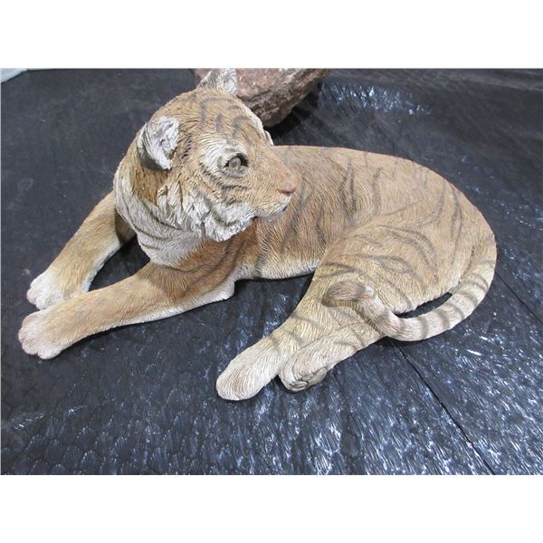 COLLECTABLE:  SANDY CAST TIGER LAYING ORNAMENT (APPROX. 12"W X 7"L X 5"H)
