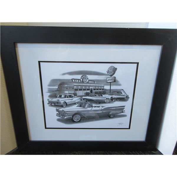 ROUTE 66 BAR & GRILL BLACK & WHITE FRAMED PICTURE (NO. 49/650) (APPROX. 23X20")