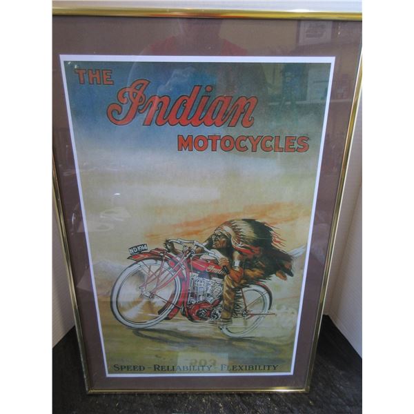 FRAMED INDIAN MOTORCYCLE PICTURE (APPROX. 13" X 19")