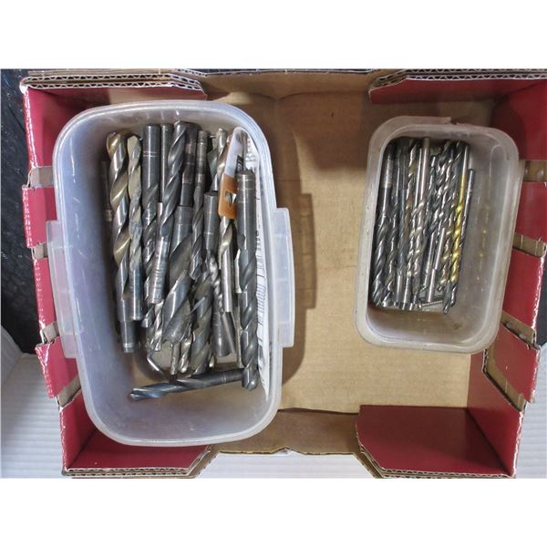 BOX C/W 2 BINS OF ASSORTED DRILL BITS (APPROX. 50)