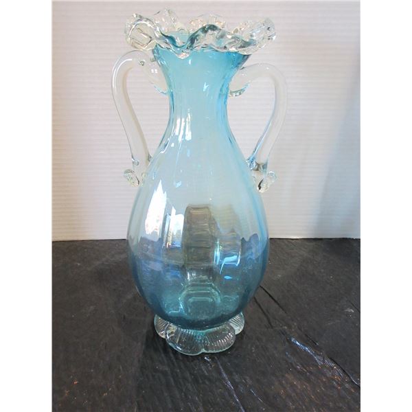 TEAL GLASS VASE (APPROX. 12"H)