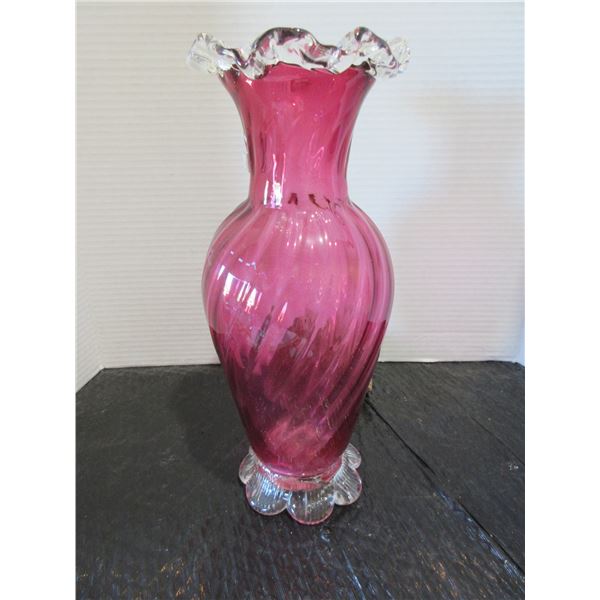 CHERRY GLASS VASE (APPROX. 12"H X 5"D)