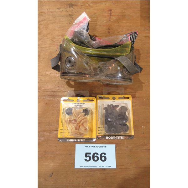 3 SAFETY GLASSES, 2 PACKAGES TRIM RETAINERS (GM)