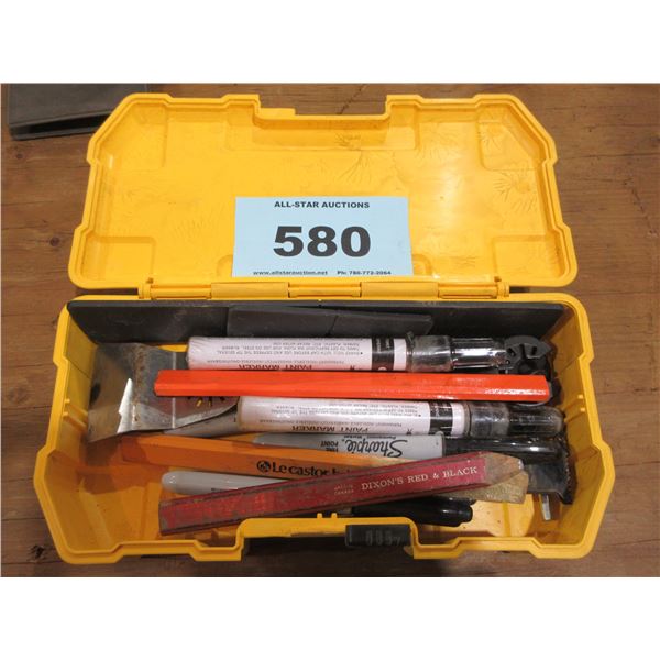 DEWALT BOX C/W MARKERS, PENCILS, ETC