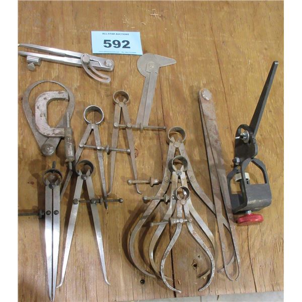 BIN C/W PROTRACTORS, CALIPERS, ETC