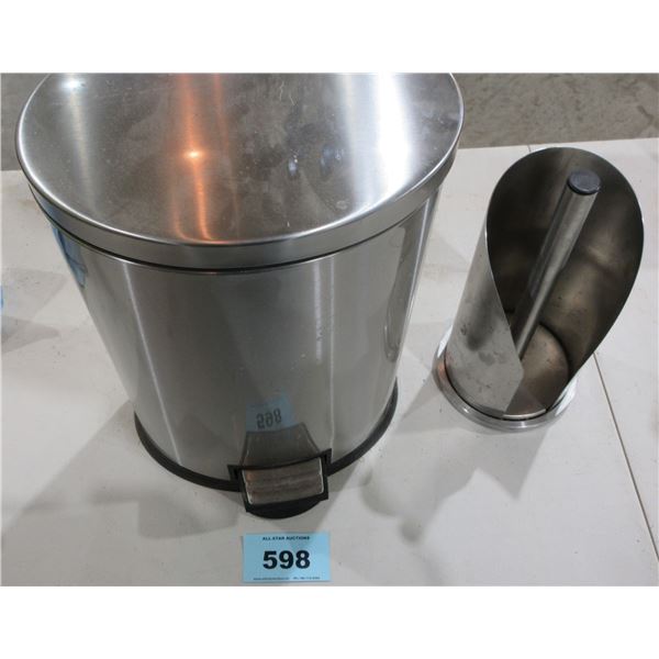 STAINLESS STEEL STEP GARBAGE CAN (APPROX. 16"H X 11"W) & PAPER TOWEL HOLDER