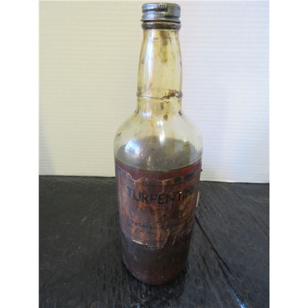 COLLECTABLE:  TURPENTINE BOTTLE WITH CONTENTS