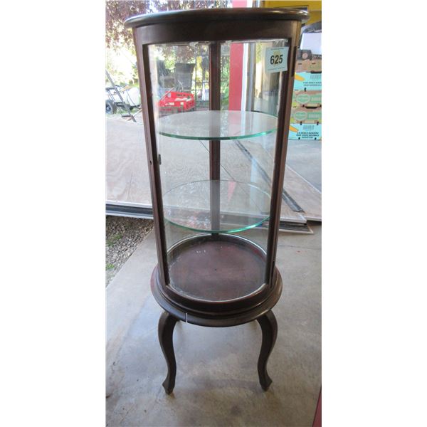 COLLECTABLE:  ROUND GLASS & WOOD CURIO CABINET *APPROX 19"D X 48"H)