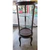 Image 1 : COLLECTABLE:  ROUND GLASS & WOOD CURIO CABINET *APPROX 19"D X 48"H)