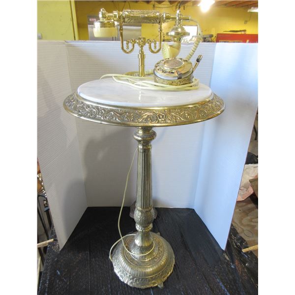 COLLECTABLE:  BRASS FRENCH PROVINCIAL TELEPHONE TABLE C/W MARBLE TOP