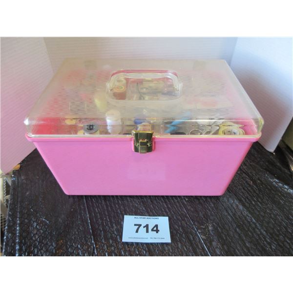 PINK SEWING BOX & CONTENTS