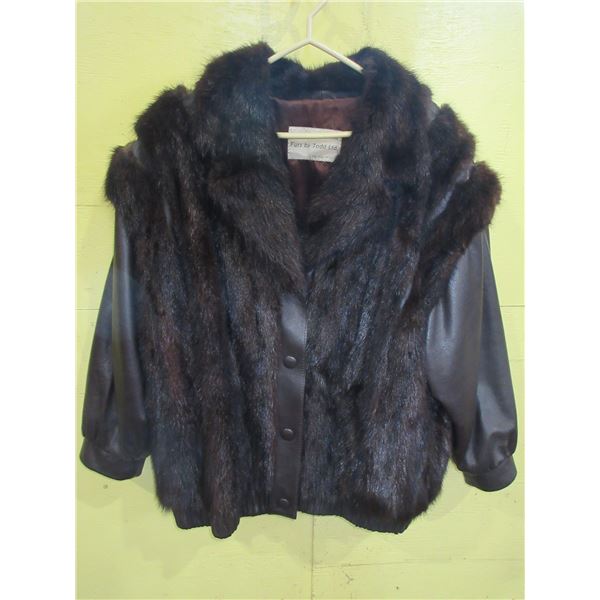 LADIES MINK & LEATHER BOMBER JACKET (SIZE XL?)