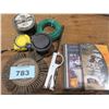 Image 1 : 18 GA MECHANIC'S WIRE, 16' TAPE MEASURE, WIRE WHEEL, LIGHTER, 2 DVD'S