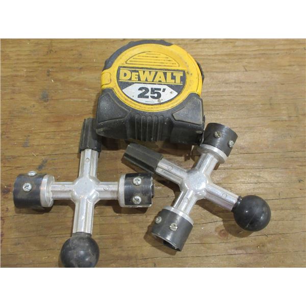 DEWALT 25' TAPE MEASURE & 2 BATTERY POST CLEANERS