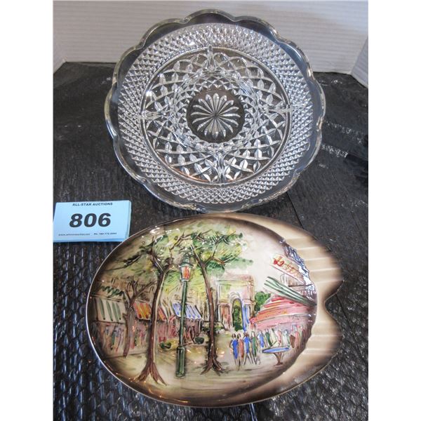 10 SECTION PLATTER & CEREAMIC SCENE ASHTRAY