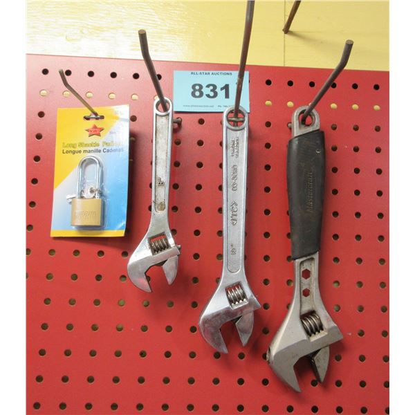 3 - SAE CRESCENT WRENCHES & NEW PADLOCK WITH KEYS