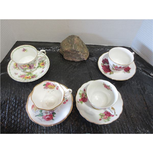 4 - CUPS & SAUCERS (ROYAL VALE, ROYAL ALBERT, QUEENS, ETC)