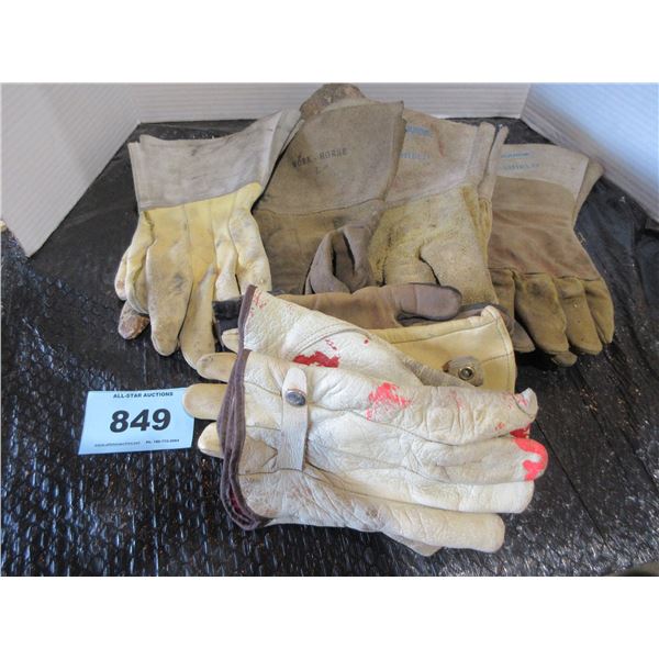 5 PAIR LEATHER GLOVES (WELDING & WORK GLOVES) (APPROX. SIZE LARGE)